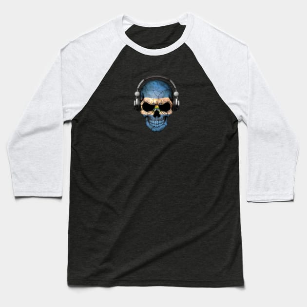 Dark Skull Deejay with El Salvador Flag Baseball T-Shirt by jeffbartels